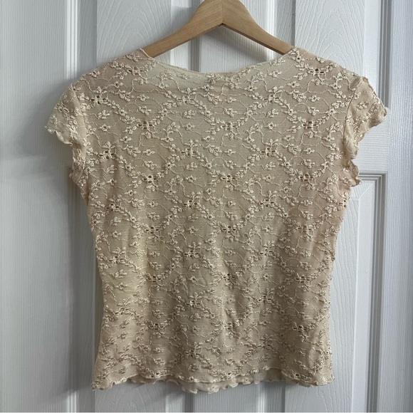 Vintage Blouse Y2K Coquette Pastel Cream Dainty Floral Semi Sheer Size Medium - Picture 6 of 9